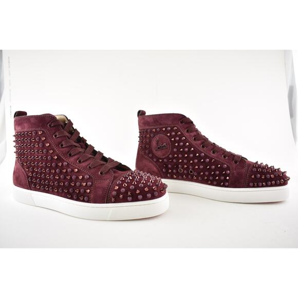 Christian Louboutin Mens Louis Flat Spike Prunus Red Mix High Top Sneaker 45 12 - Picture 4 of 12